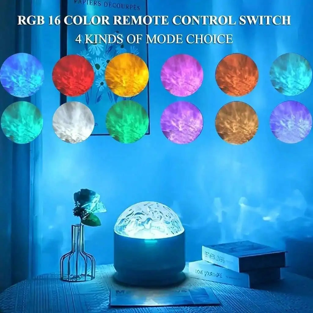 Romantic Water Ripple Light 16 Colors Ocean Wave Projector Remote 30 Modes 3D Aurora Glow Diamond Cut Design For Living Space Bedroom Bar Restaurant