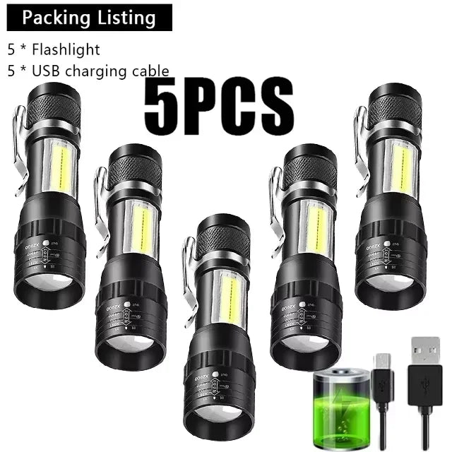 High Bright 3*LED Strong Light Mini Rechargeable Portable Torch Outdoor Aluminum Alloy Tactical Flashlight with Pen Clip