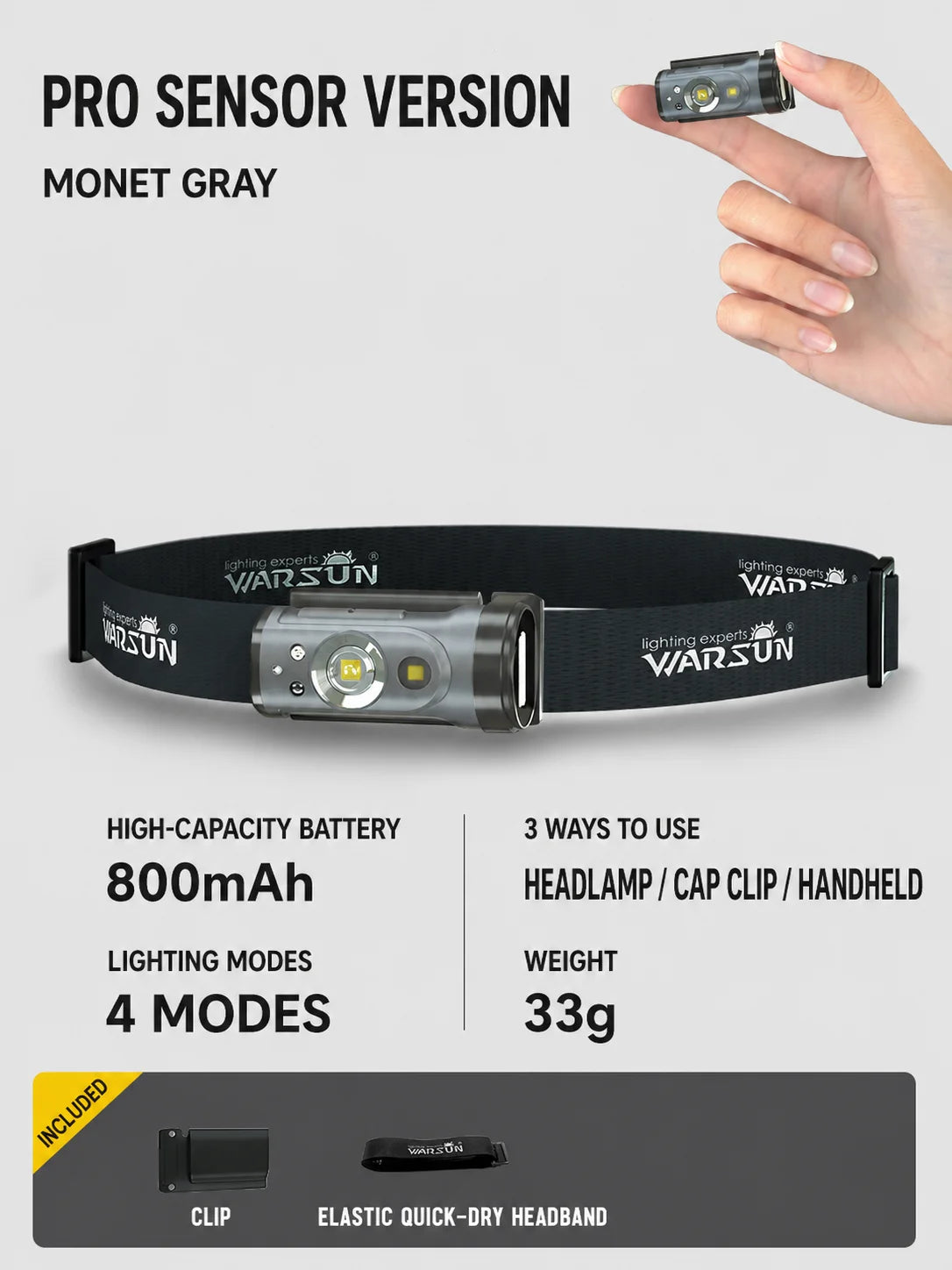 WARSUN Candy X Rechargeable Night Fishing Headlamp, Ultra-Bright Motion Sensor LED Headlight with Cap Clip and Headband