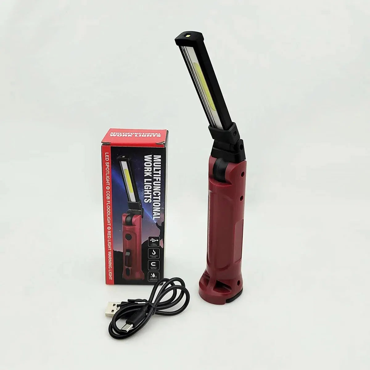 COB Work Light 180° Folding Flashlight USB Rechargeable Portable Camping Emergency Repair Spotlight With Hanging Hook Magnetic
