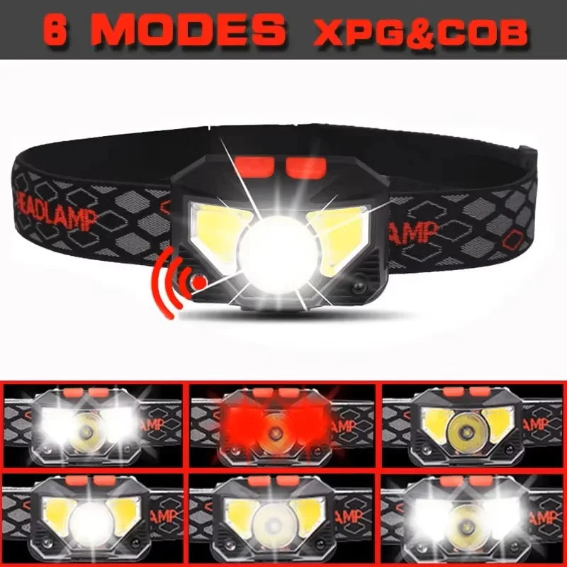 1 Pack Powerful LED Headlight Sensor Head Light USB Rechargeable Headlamp Head Torch Waterproof Flashlights for Camping Hiking