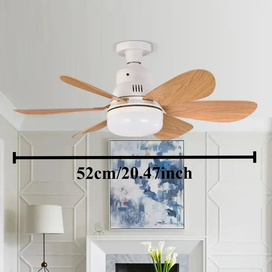 E26 E27 Screw-In LED Ceiling Fan Light with Remote Control, 40W Stepless Dimming 6 Wood Blades for Bedroom Study Office