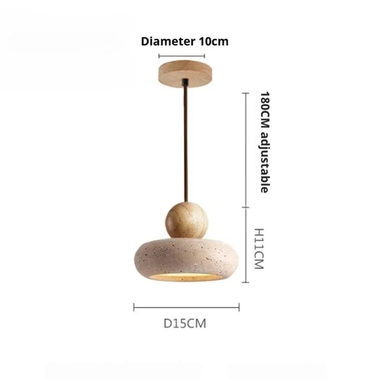 Japanese Travertine Stone LED Pendant Light, Wabi-Sabi Natural Stone Chandeliers for Kitchen Island Restaurant Bedroom Decor