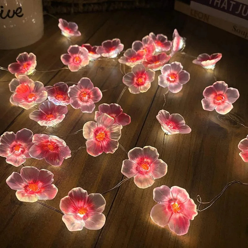 LED Cherry Blossom Fairy Light Battery Powered Pink Warm Light Cherry Blossom String Light Suitable for Indoor Decorative Lights
