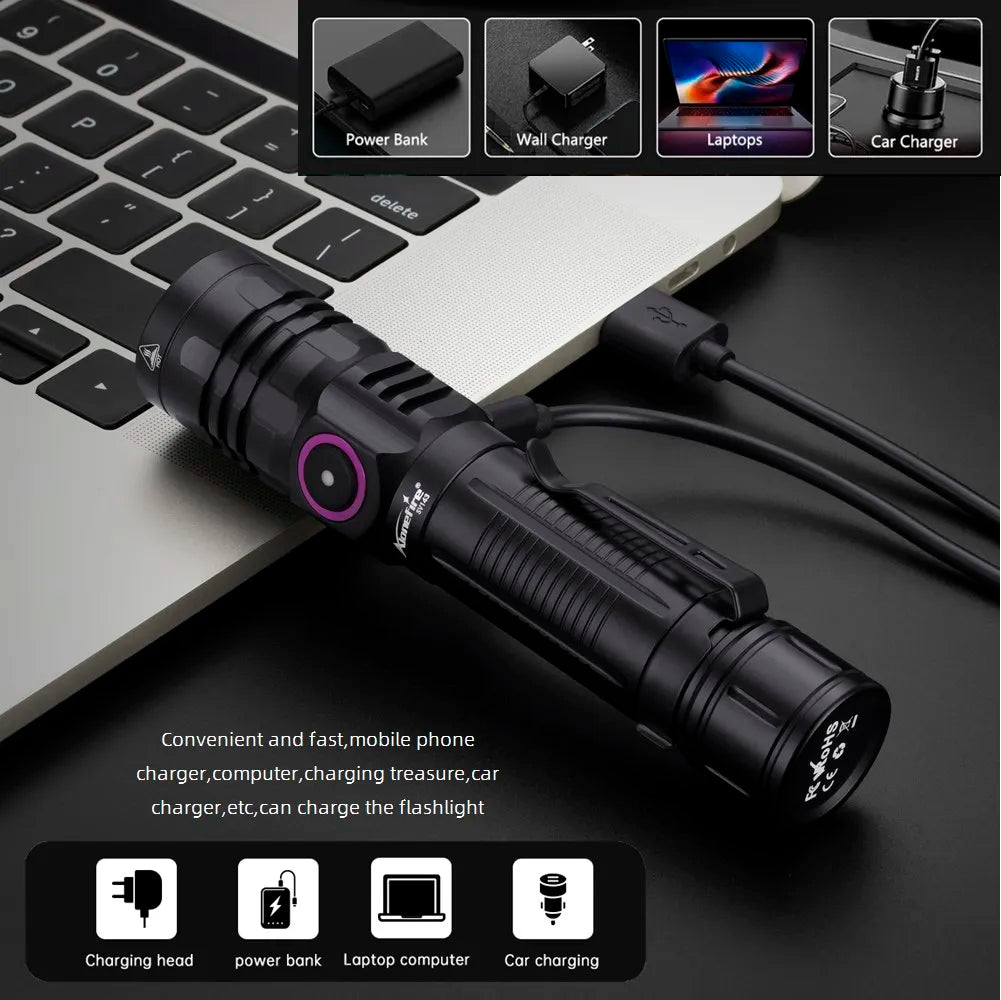 3x365nm/395nm UV LED Flashlight High Power Blacklight USB Rechargeable CatDog Pet Stain Tinea UV Glue Curing Scorpion Lamp Torch
