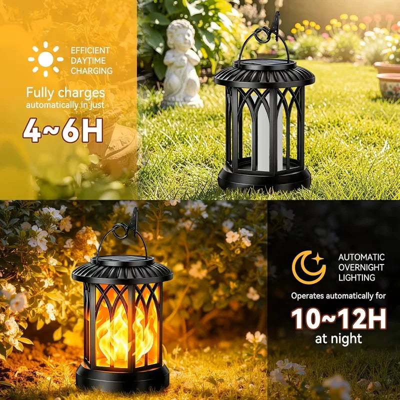2/4 Pack Hanging Solar Lights Lantern Outdoor, Flickering Flames Solar Outdoor Lights, Solar Lanterns Outdoor Waterproof with Bigger Panel, Lanterns Decorative Outdoor for Yard Garden Decor