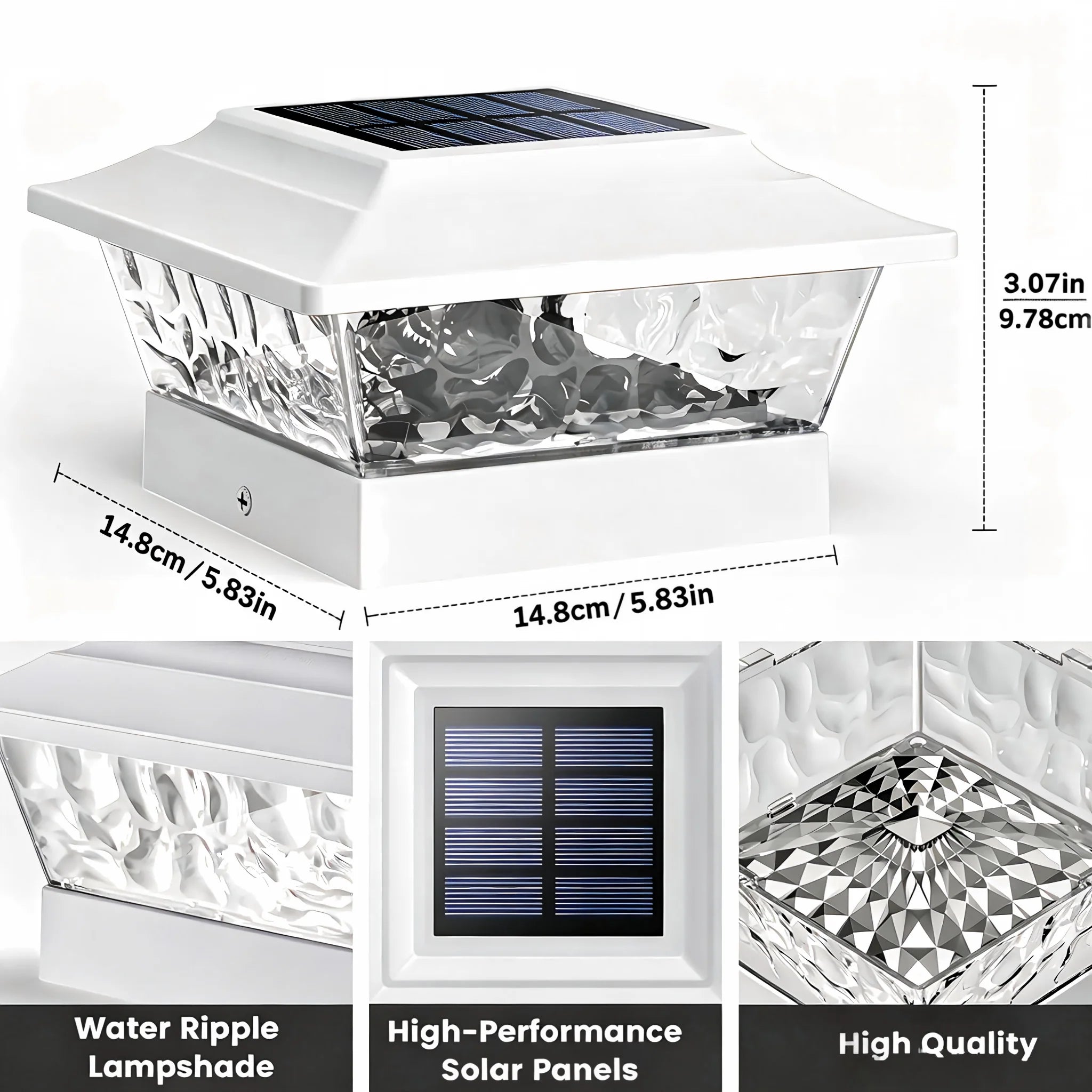 (6 Pack, White/Black) Solar Post Lights Outdoor 12 LEDs 4 Modes Post Cap Light for 4x4 5x5 6x6 Vinyl Wooden Deck Fence Posts Garden Patio Decor, Warm/Cool White Dynamic Lighting