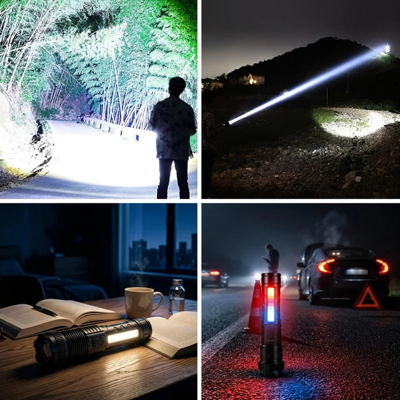2pcs/set High Power LED Flashlight Strong Light Tactical Torch Rechargeable Portable Lamp Outdoor Emergency Camping Lantern