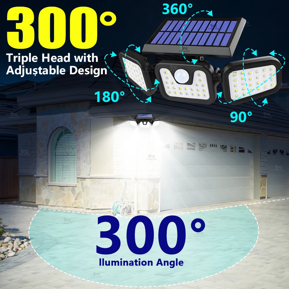 3 Head Solar Lights Outdoor Waterproof Motion Sensor Light 300° Illumination Led Solar Flood Lights Wall Lamp Garden Yard Patio