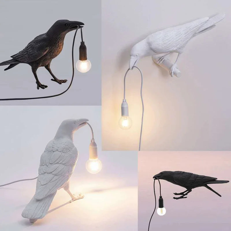 Resin Lucky Bird Crow Wall Lamp Table Lamp Night Light Bedroom Bedside Living Room Wall Lamp Home Decoration(Free Bulb)