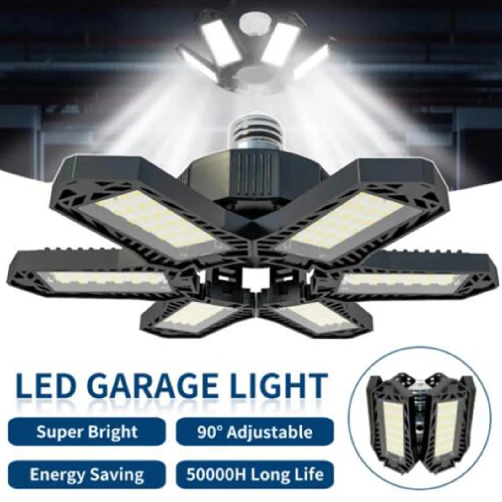 Deformable LED Garage Light with 3/6/7 Adjustable Panel LED Bulb Night Lamp for Workshop Warehouse Shop E26/E27 Ceiling Lighting