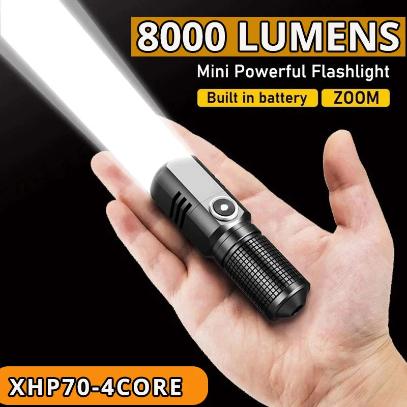 2024 Powerful Led MINI Flashlight XHP90 Built in Battery Shot Long Type-c Rechargeable Flash Light EDC Torch Lamp For Camping