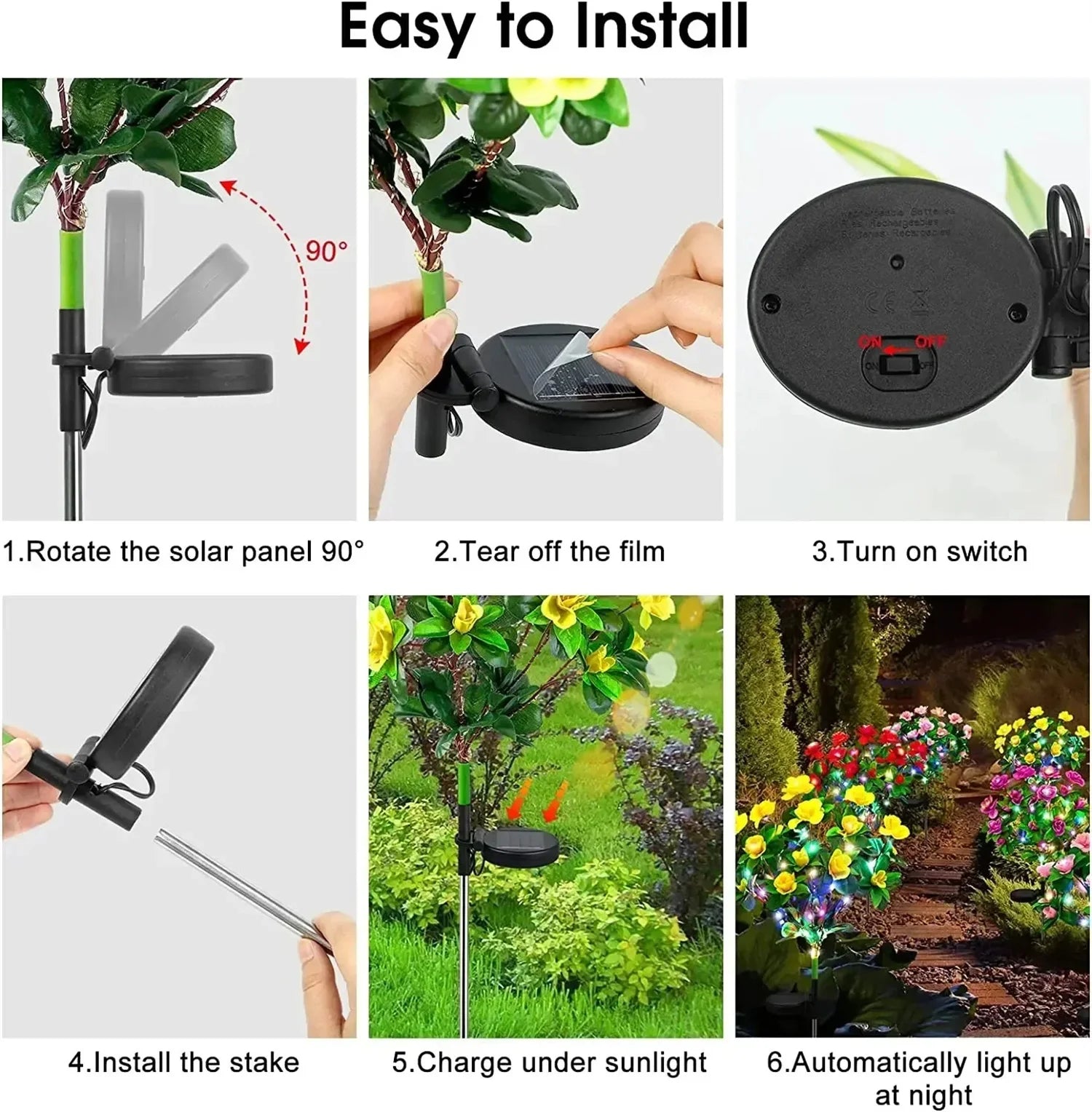 LED Solar Light Waterproof Azalea Solar Flowers Lamp Outdoor Decorative for Garden Yard Lawn Path Lighting Holiday Wedding Decor