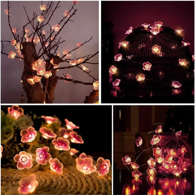 LED Cherry Blossom Fairy Light Battery Powered Pink Warm Light Cherry Blossom String Light Suitable for Indoor Decorative Lights