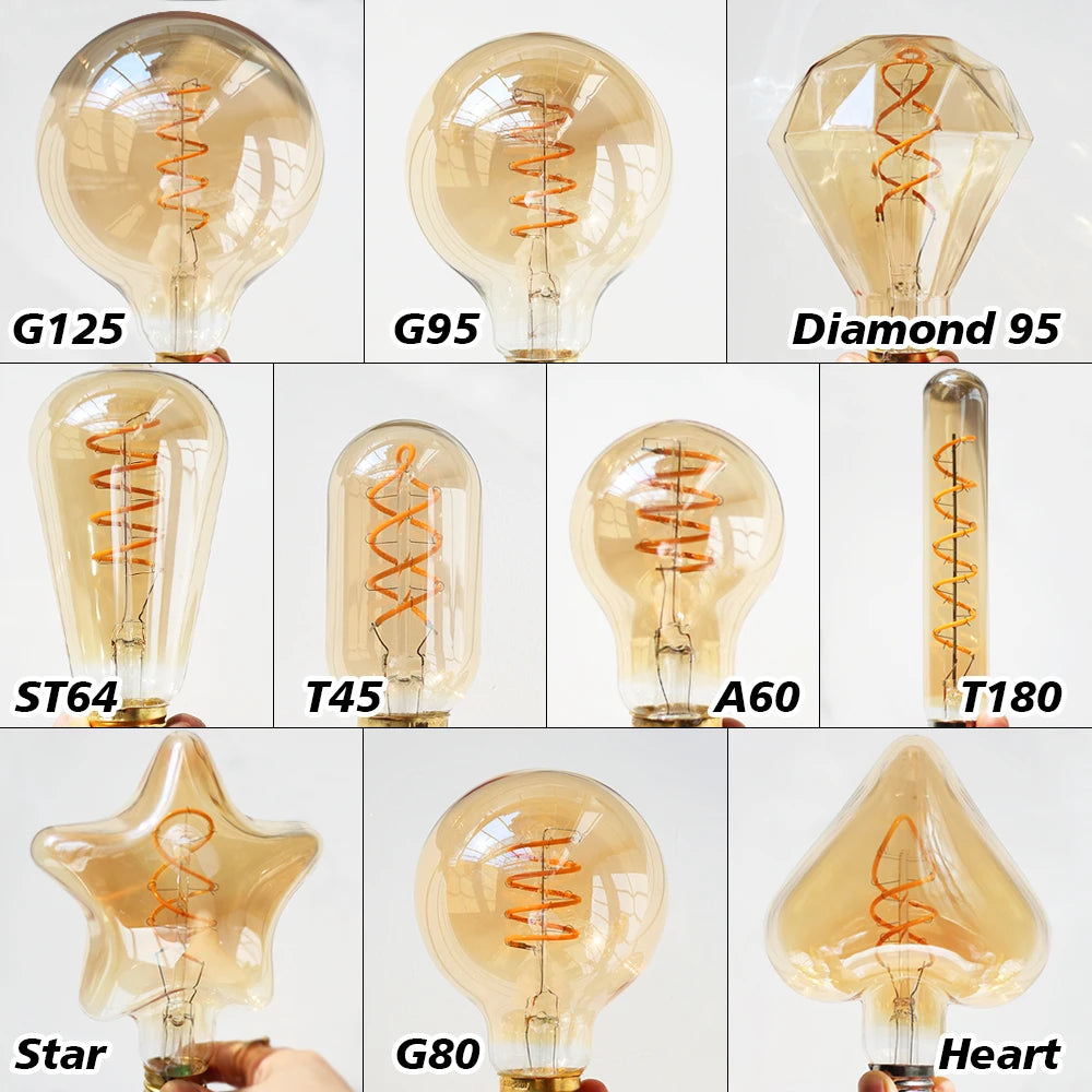 E27 LED Filament Light Bulb 220V 4W A60 ST64 T45 T185 G80 G95 G125 Retro Vintage Ampoules LED Edison Lamp Spiral Bulb For Home