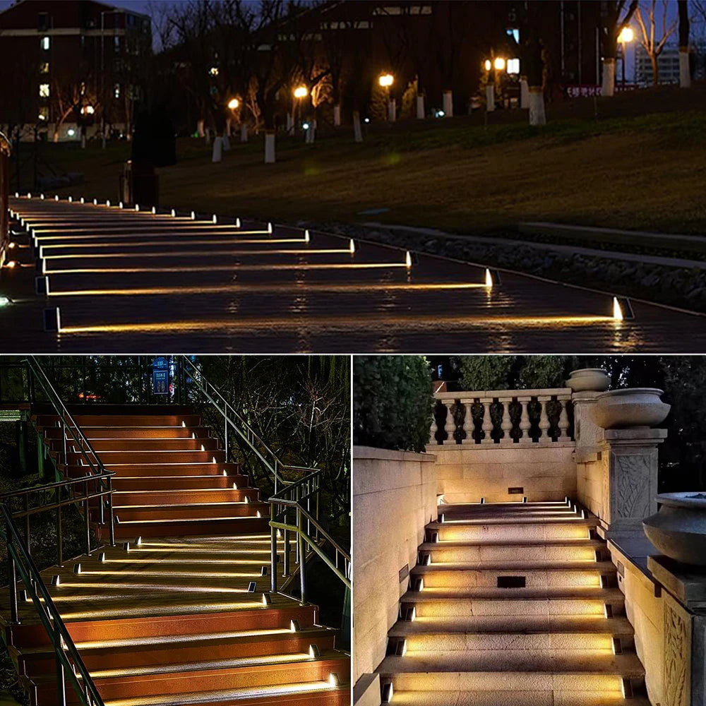 Outdoor Solar Step Lights, Warm White & RGB, IP67 Waterproof, Auto On, for Patio, Yard, Driveway, Porch Decoration