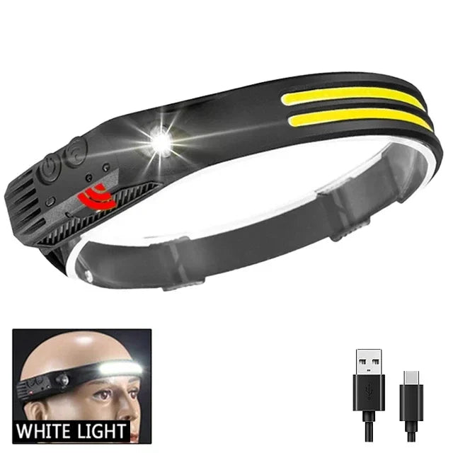 USB Rechargeable COB LED Induction Headlamp With 1200mAh Built-in Battery Head Flashlight Outdoor Camping Fishing Head Lantern