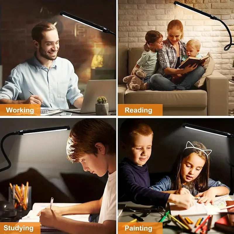 LED Desk Lamp with Clamp Dimmable Clip On Reading Light Flexible Study Table Lamp USB