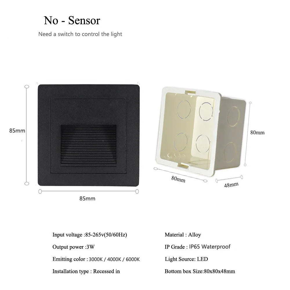 Outdoor Lighting Recessed Wall Lamp Waterproof IP65 3W Led Embedded  Step&Stair Balcony Porch Aisle Yard Outside Night Light