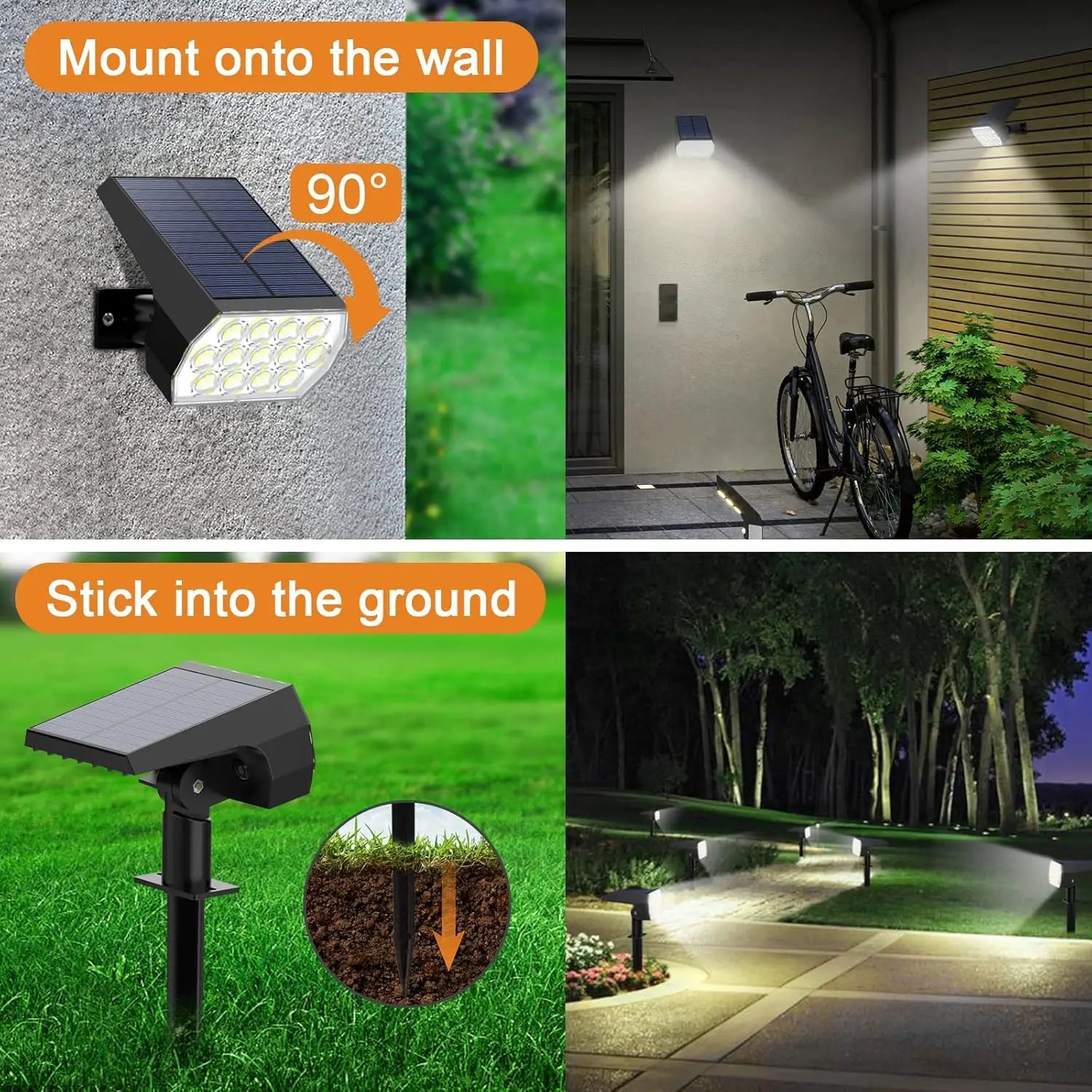 Solar Spot Lights Outdoor52 LED 3 Modes Solar Landscape Spotlights IP65 Waterproof Wall Lights for Walkway Yard Garden