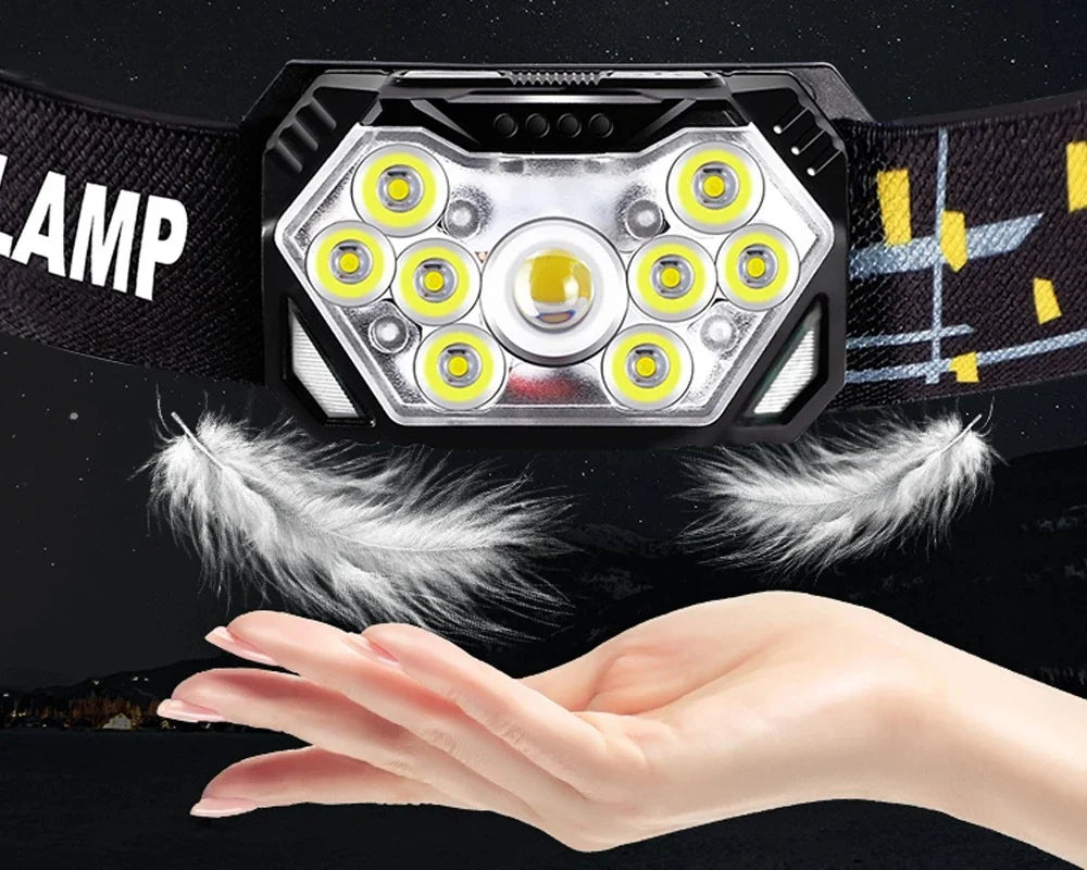 Portable 9-LED Headlamp Flashlight AAA Battery Powered High Brightness for Camping Fishing Hiking Outdoor Work Emergency Light