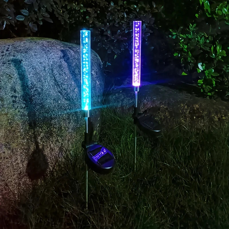 Color-Changing Solar Lights] 1pc Solar Garden Lights | Color Changing RGB Bubble Bar Solar Path Lights for Outdoor, Lawn,