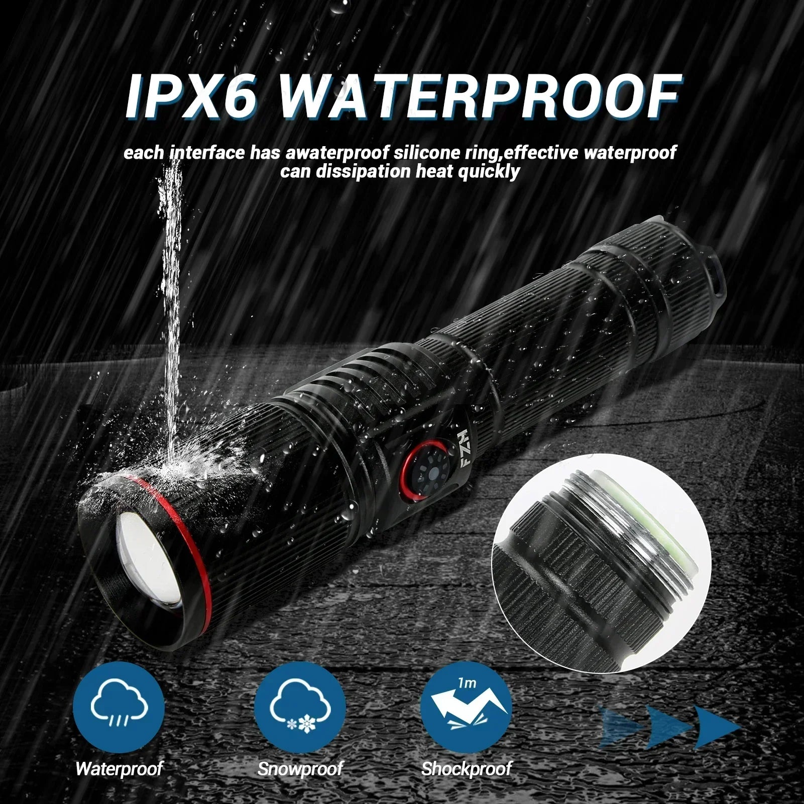 30W  High Bright LED Flashlight High Power Type C Rechargeable Zoom Torch Camping Outdoor Hunting Fishing Walking Lighting Lamp