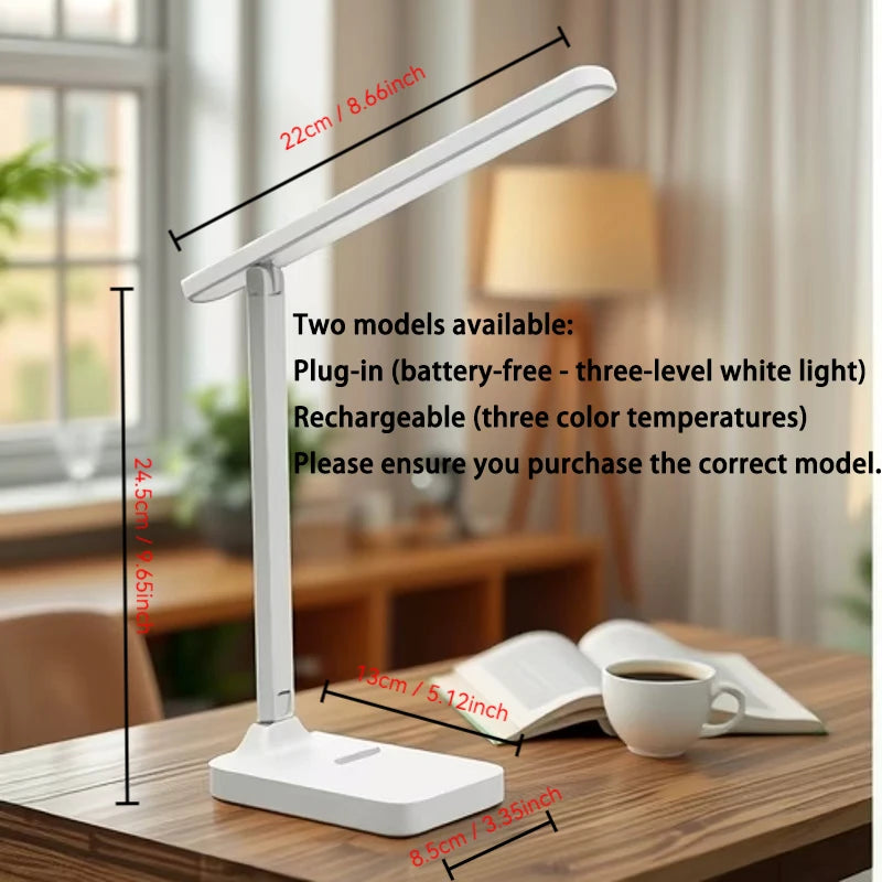 Foldable Eye Protection Desk Lamp, Supports Three-Speed Dimming, Supports USB Charging and Plug-In Two Styles, and Has Learning