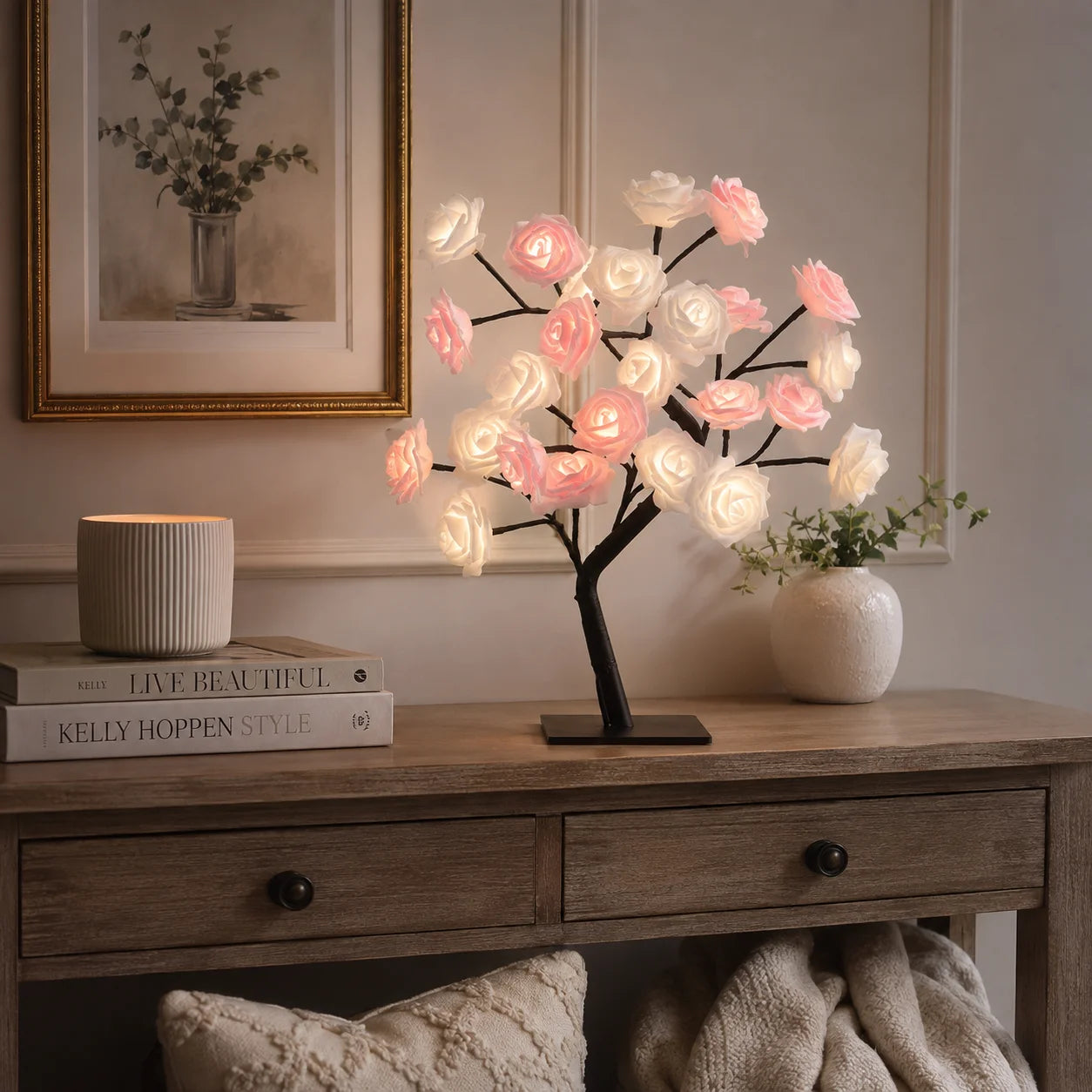 LED Rose Tree Lamp, USB Powered Artificial Flower Night Light Romantic Rose Blossom Design with colorful LED Glow, Perfect for Bedroom, Desk, Living Room and Special Occasions.