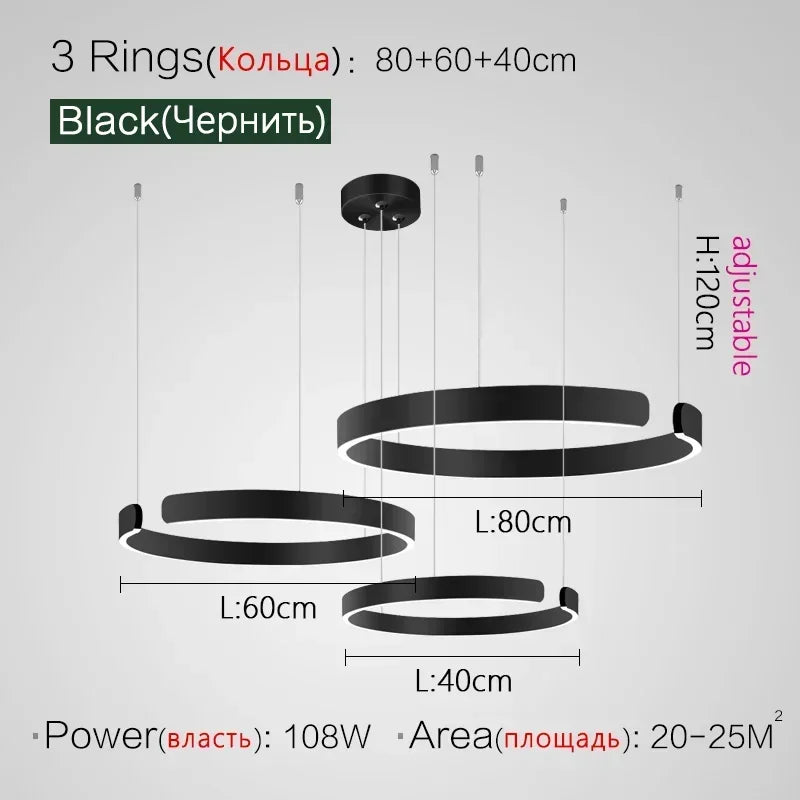 Modern Art Circle Rings Ceiling Chandeliers Hanging Pendant Led Lighting for Living Room Staircase Hotel Decor Suspension Lustre