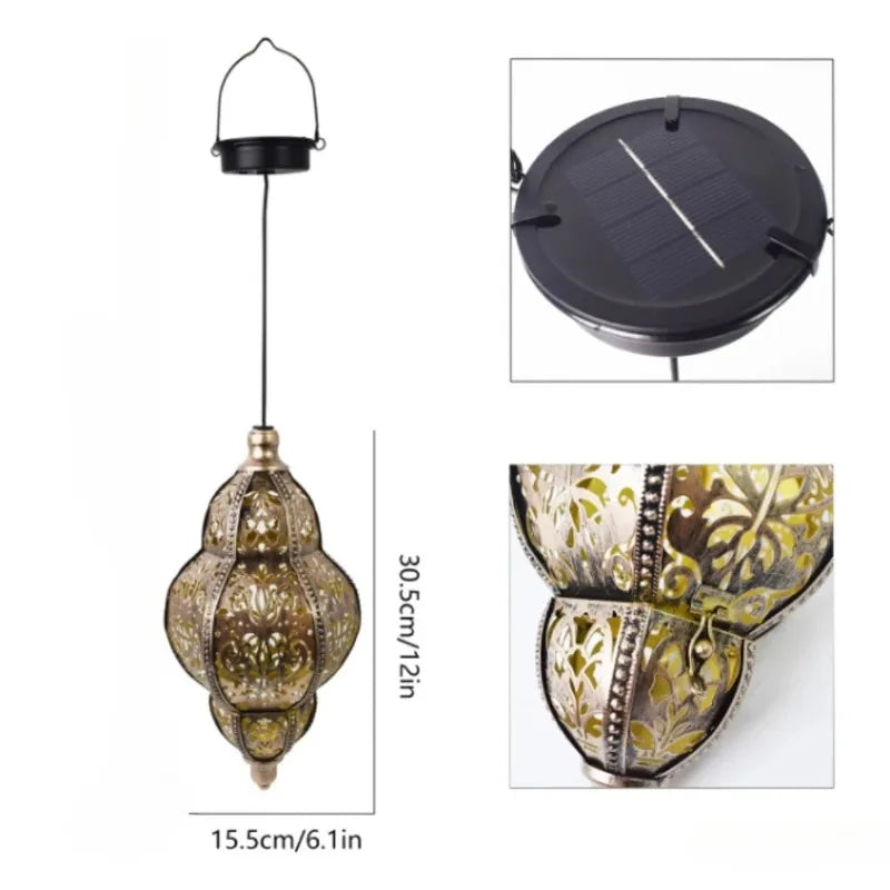 Solar Powered Light Hollow-out Lantern European Style Courtyard Garden Decoration Artistic Atmosphere Pendant Light Projection