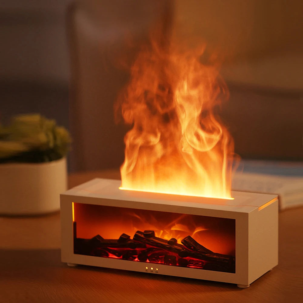 LED Simulated Flame Fireplace Aromatherapy Machine RGB Colorful Atmosphere Light Timming Home Air Humidifier with Remote Control