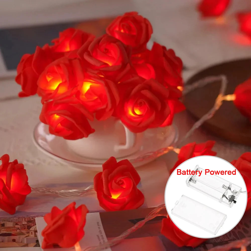 Rose Flower LED String Fairy Light Red Pink Warm Blue RGB Wedding Christmas Party Decoration 1.5m 3m 6m 10m 5V USB/Battery Power