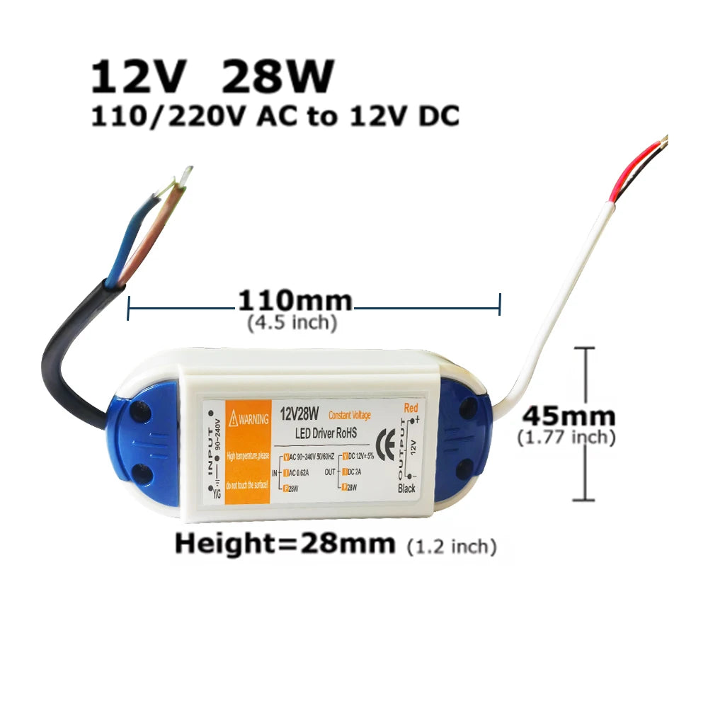 DC12V Power Supply AC 110V 220V to 12V LED Power Transformer Adapter 18W 28W 48W 72W 100W 12 Volt LED Driver for LED Strip Light