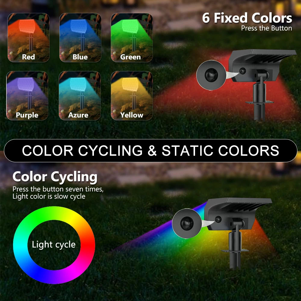 RGB Solar Spotlight Outdoor 37/20LED Solar Landscape Spot Powered Wall Lights Waterproof Color Change Garden Patio Walkway Decor