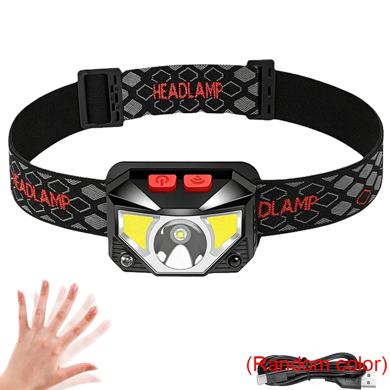 1-3PCS Rechargeable LED Headlamp Sensor Headlight With COB and LED Beads 8 Lighting Modes White and Red Light Fishing Light
