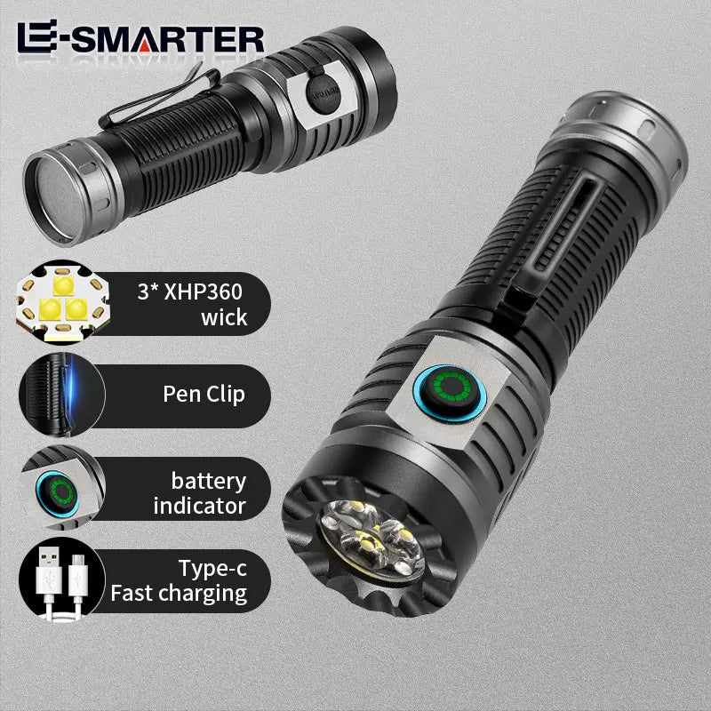 High Bright 3*LED Strong Light Mini Rechargeable Portable Torch Outdoor Aluminum Alloy Tactical Flashlight with Pen Clip