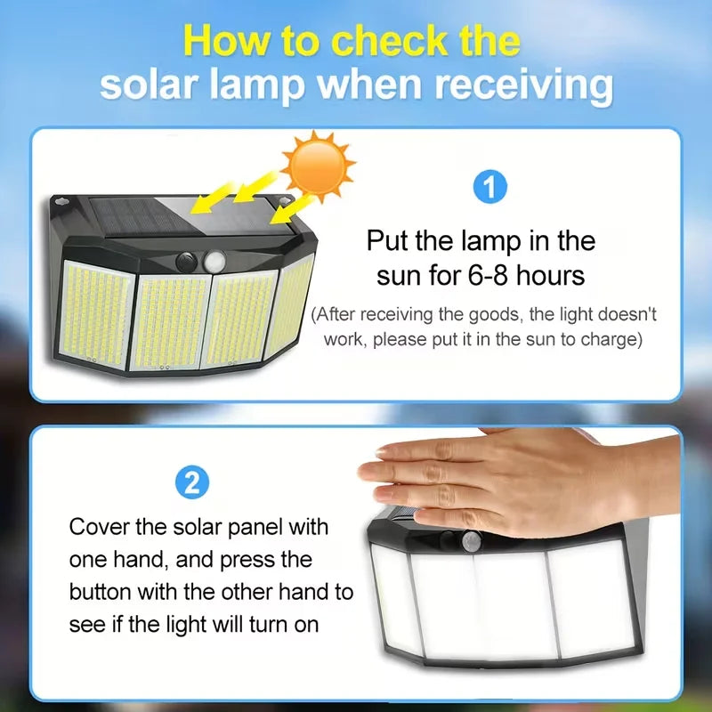 576 LED Outdoor Solar Power Lights Motion Sensor 3 Modes Waterproof Security Flood Lights for Outside Pathway Garden Garage Lamp