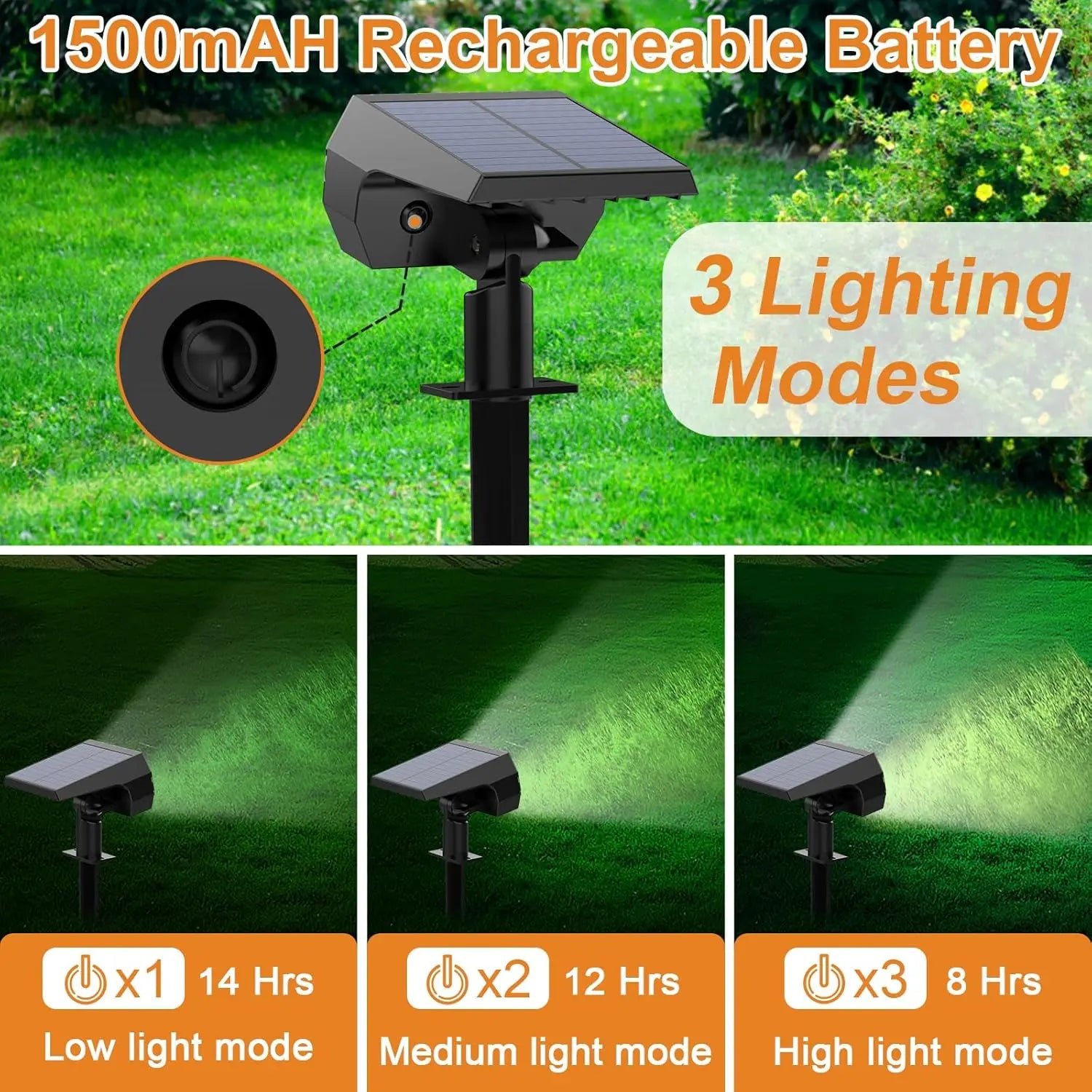 Solar Spot Lights Outdoor52 LED 3 Modes Solar Landscape Spotlights IP65 Waterproof Wall Lights for Walkway Yard Garden