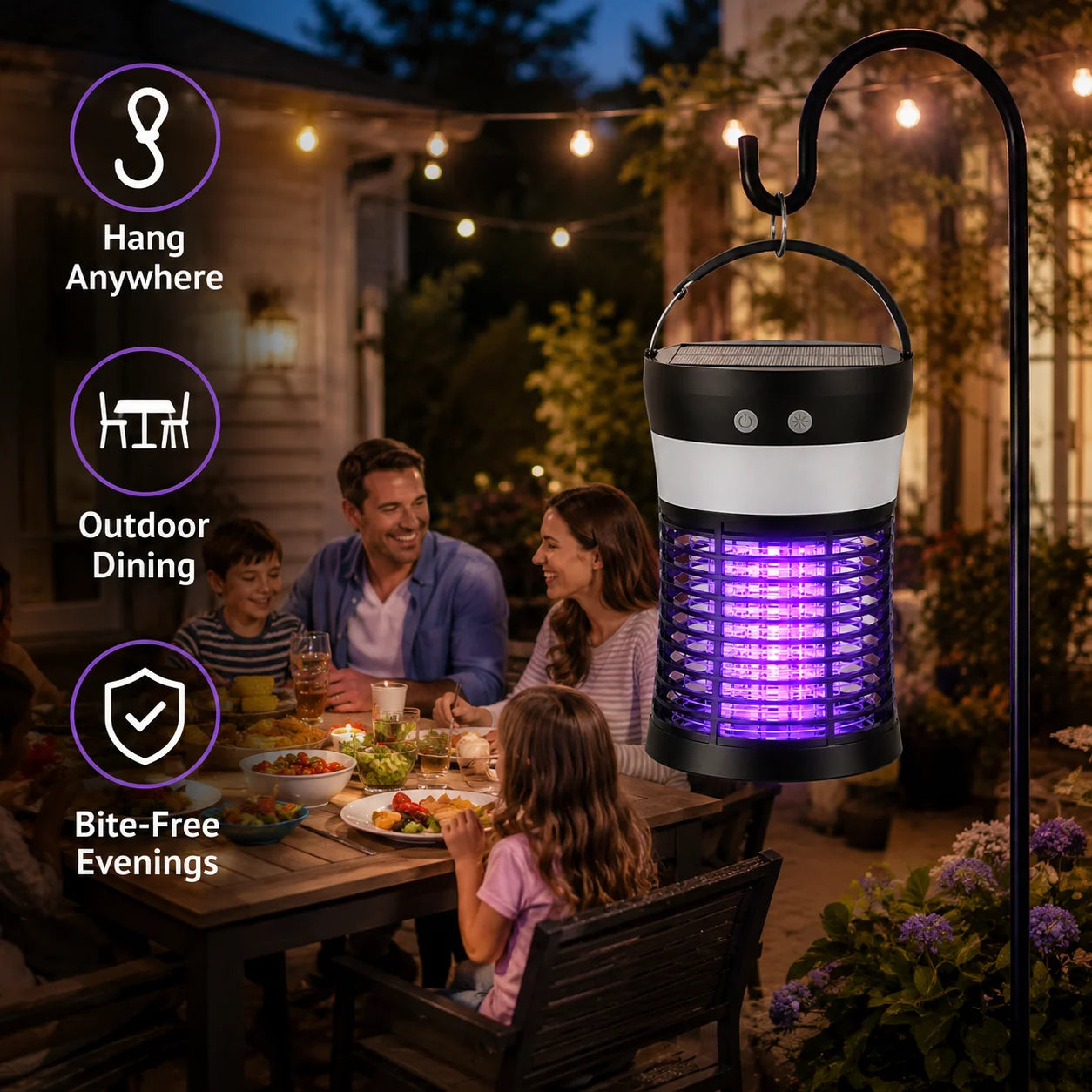 Bug Zapper Electric Solar Mosquito Killer 3000V Rechargeable Insect Fly Trap for Indoor & Outdoor
