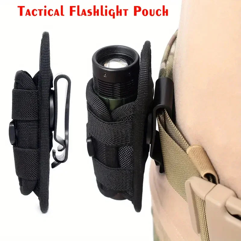 Tactical Flashlight Holster Belt Torch Bag Durable Hunting Lighting Accessory Survival Kits 360 Degree Holster Rotary Torch Case