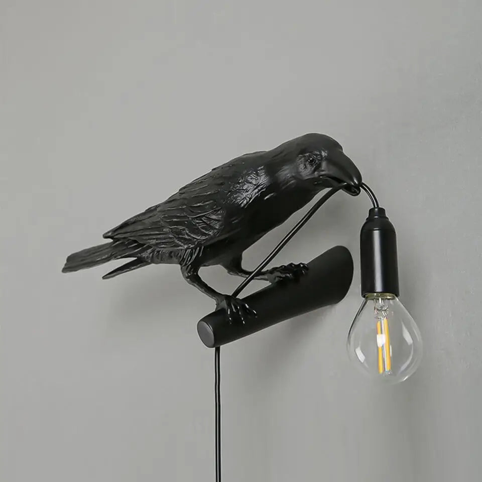 Resin Lucky Bird Crow Wall Lamp Table Lamp Night Light Bedroom Bedside Living Room Wall Lamp Home Decoration(Free Bulb)