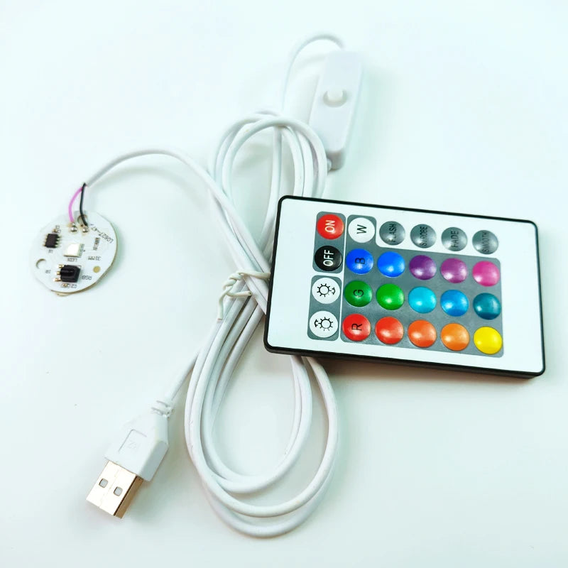 LED Colorful Light Source Board With Remote Control Dimmable 5V 3W-31MM With 1.5M USB Switch Cable DIY Desk Lamp Indoor Lighting