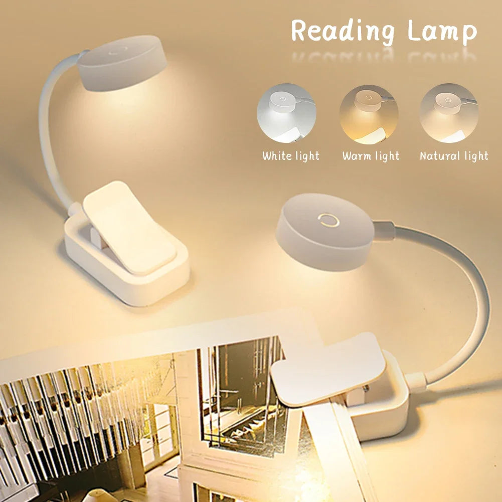 Mini Clip LED Book Lamp Battery Powered Table Lamp Eye Protection 3 Colors Night Light Portable Bedside Student Reading Lamp