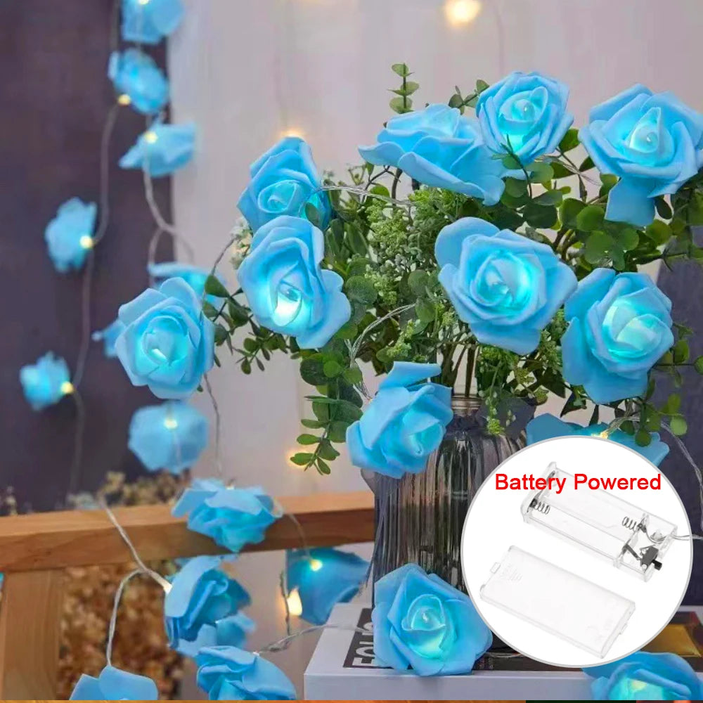 Rose Flower LED String Fairy Light Red Pink Warm Blue RGB Wedding Christmas Party Decoration 1.5m 3m 6m 10m 5V USB/Battery Power