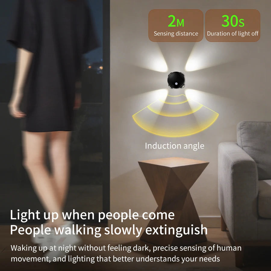 3 Colors/RGB Cat Eye Wall Lamp Motion Sensor Rechargeable 4-Headed Night Light Magnetic Ambient Light for Bedside Closet Bedroom