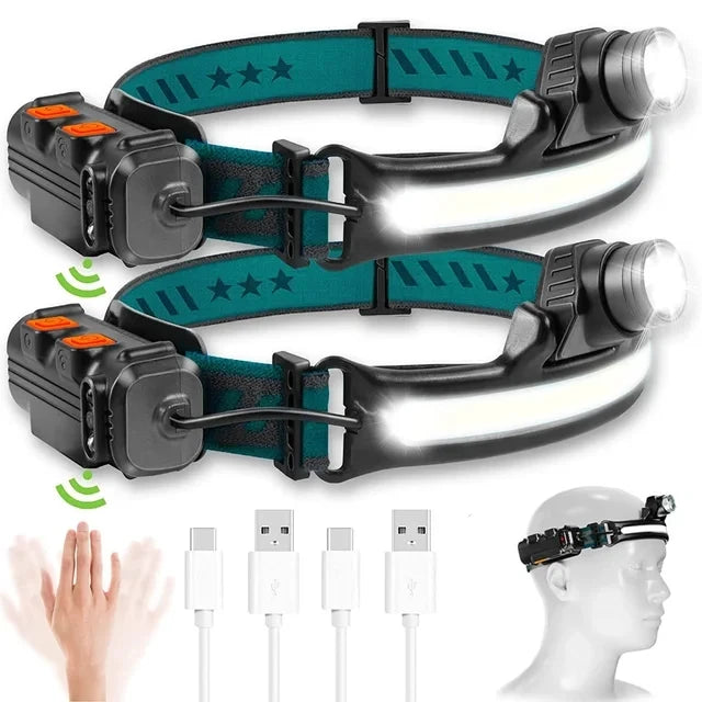 Induction Headlamp XPG+COB LED Head Lamp with Built-in Battery Flashlight Multi-function USB Rechargeable 6 Modes Head Torch