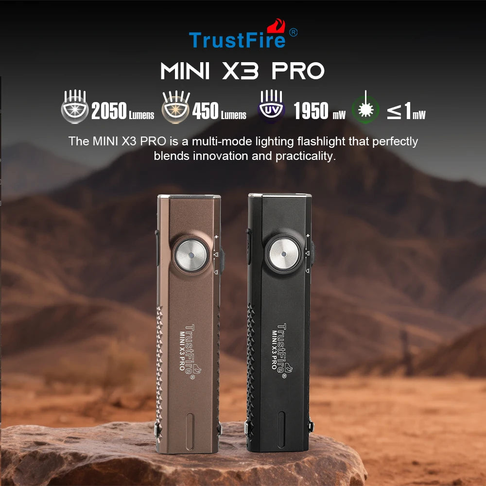TrustFire MINIX3-PRO 6-in-1 2050 Lumens Rechargeable EDC LED Flashlight With UV Light Pointer Blue Red Light Spotlight Floodlight Pocket Lantern IPX6 Waterproof Flat LED Torch for Camping