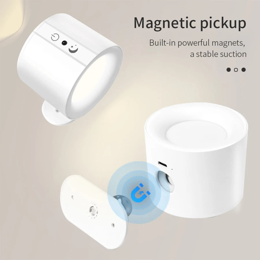 LED Wall Sconces Light Touch Control Double Head Wall Lamp 360 Rotatable 3Colors Wall Lights Wireless Night Lights For Bedroom