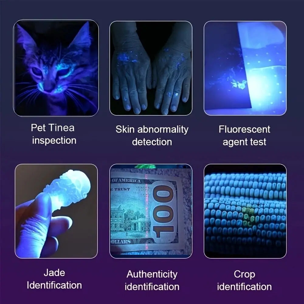 365/395nm Zoom UV Flashlight USB Rechargeable Ultraviolet Adhesive Curing Torch Cat Dog Pets Urine Tinea Marker Money Ore Light